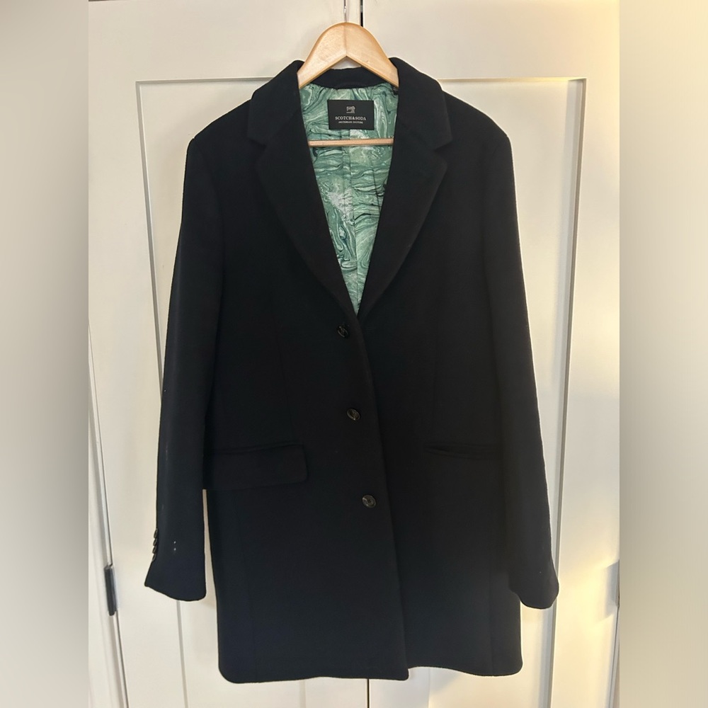 Navy scotch and soda topcoat